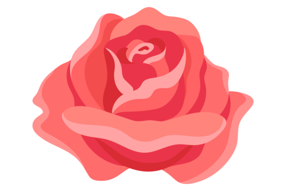 Cartoon Rose Flower with Red Petals. Flo