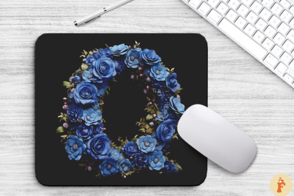 Charming Blue Flowers Letter Q Mouse Pad