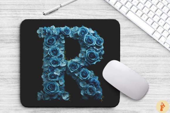 Charming Blue Flowers Letter R Mouse Pad