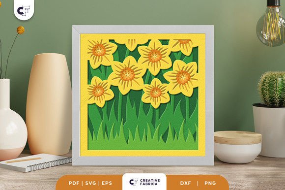 Daffodils Shadow Box Paper Cut SVG
