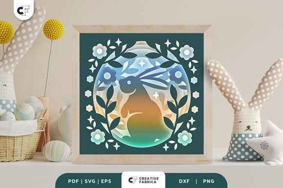 Easter Bunny Folk Art 3D Shadow Box SVG