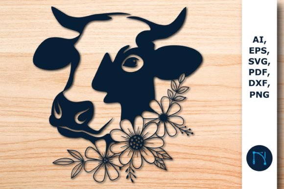 Farmhouse Floral Cow Laser-cut SVG