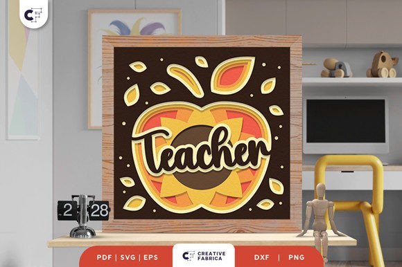 Floral Apple Teacher 3D Paper Cut SVG