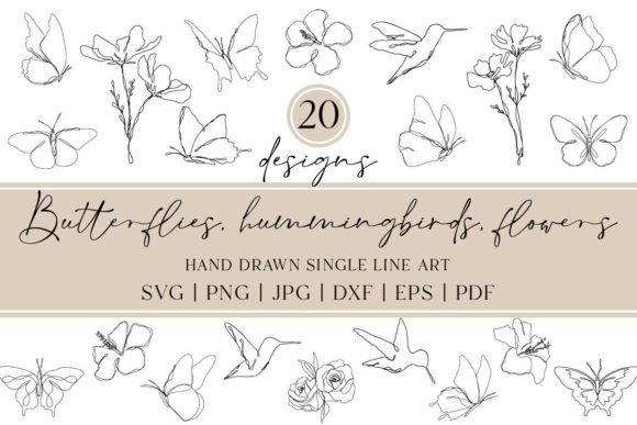 Floral Butterfly Bird Line Art Bundle