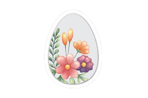 Floral Easter Egg Sticker, Watercolor