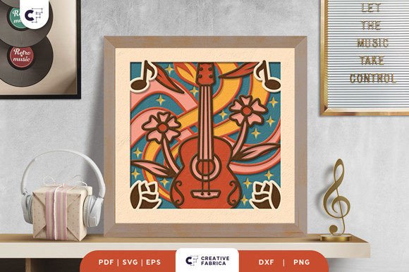 Floral Guitar 3D Shadow Box Paper Cut