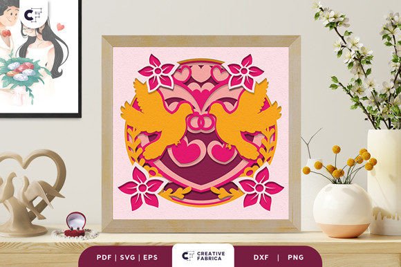 Floral Wedding Rings 3D Light Box SVG