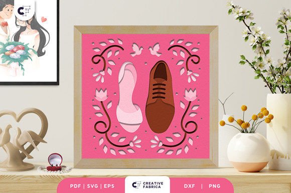 Floral Wedding Shoes 3D Shadow Box