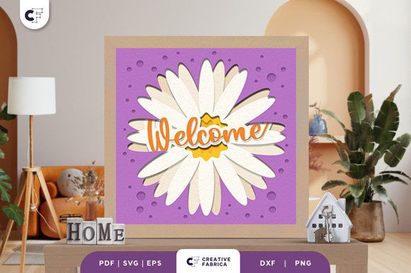 Floral Welcome Sign 3D Light Box SVG
