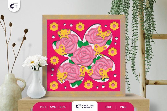 Flower and Butterflies 3D Shadow Box SVG