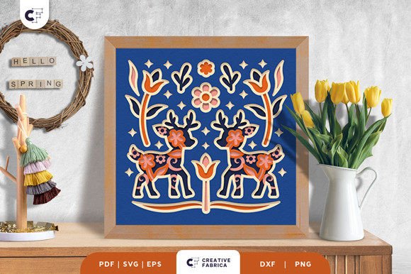 Folk Deer 3D Shadow Box SVG