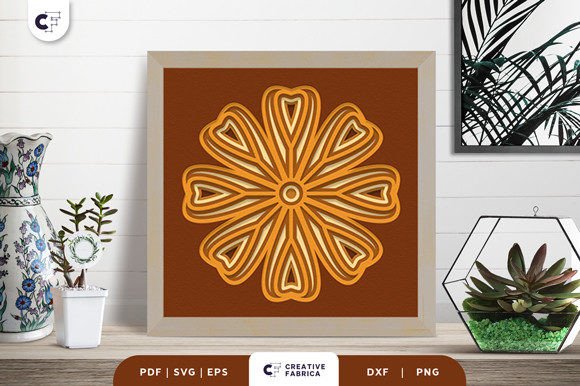 Geometric Flower 3D Light Box Paper Cut SVG