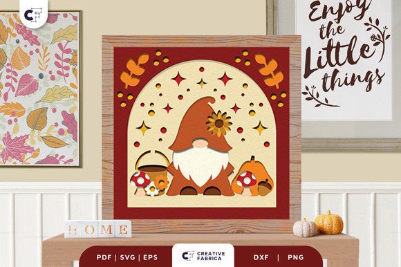 Gnome in Autumn 3D Paper Cut SVG