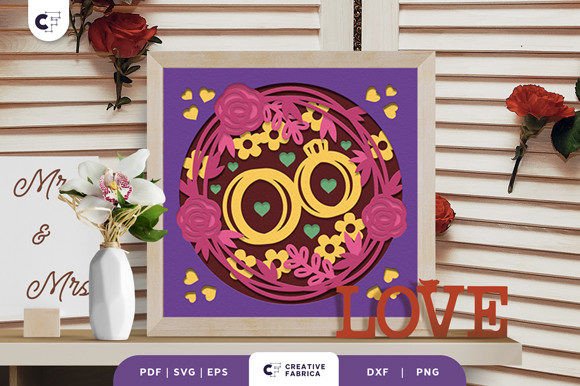 Gold Rings with Flowers 3D Shadow Box