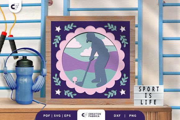 Golf Player Light Box 3D Paper Cut
