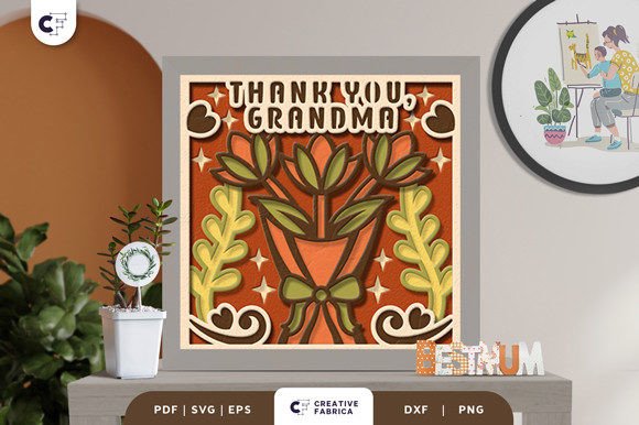 Grandmas Day Floral Wreath 3D Shadow Box