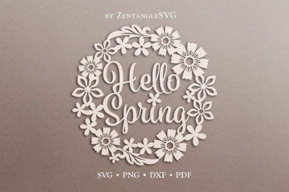 Hello Spring Flowers Floral Wreath SVG