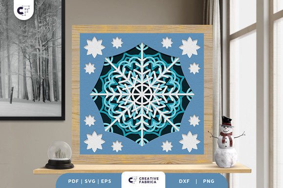 Intricate Snowflake Mandala Shadow Box