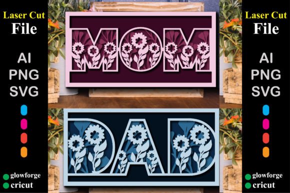 Mom and Dad Floral Ornament SVG Bundle
