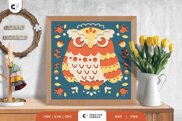 Owl Folk Art 3D Shadow Box Paper Cut
