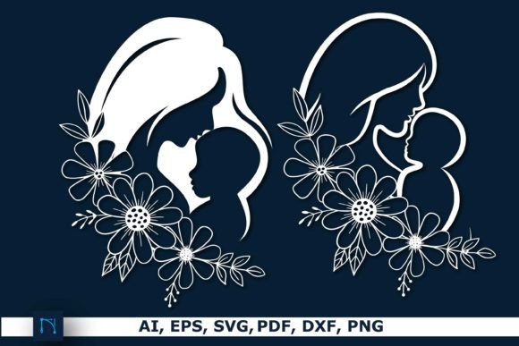 Paper Cut Floral Mom and Baby Svg Bundle