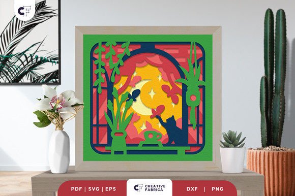 Window Flowers Shadow Box Paper Cut SVG